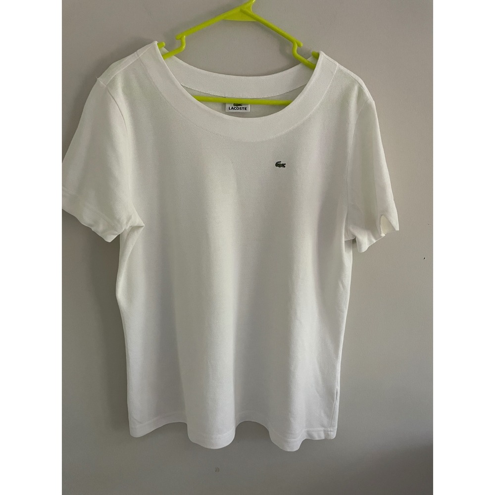 Lacoste Womens White Pique Knit Scoop Neck Short Sleeve T-Shirt Logo US XL EU 50 - Picture 7 of 8